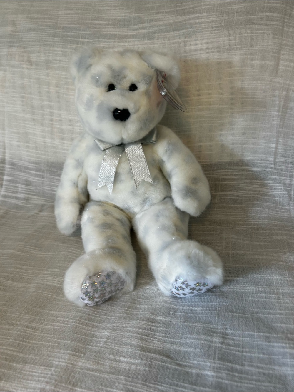 Ty White Plush Bear with Sparkle Bow